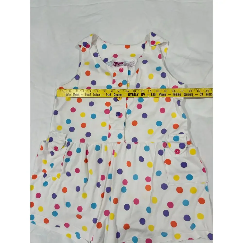 Vintage 90s Polka Dot Romper Girls Size Large 14-16